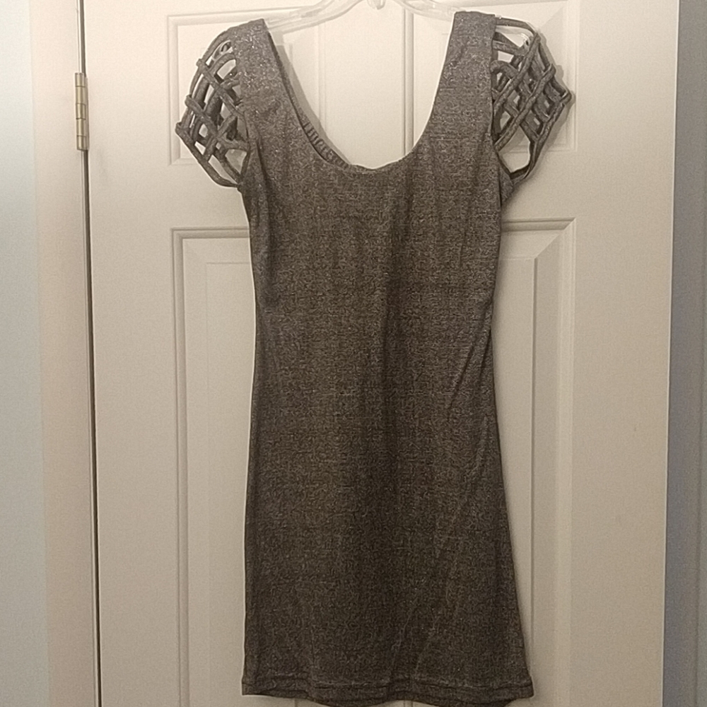 Bronze metallic dress cutout cap sleeves - Picture 2 of 6